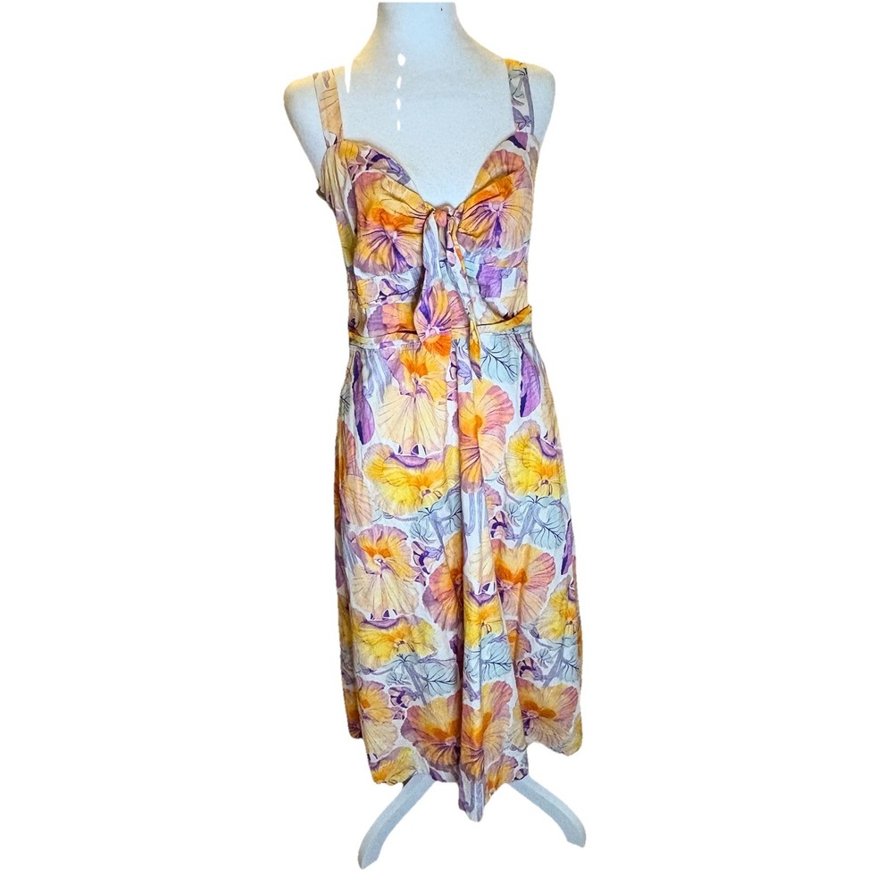 Anthropologie Cecilia Pettersson  Dress Tie Front Printed Floral Midi  14 Resort
